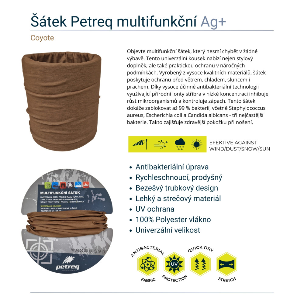 detail Šátek Petreq multifunkční Ag+ Coyote - nové